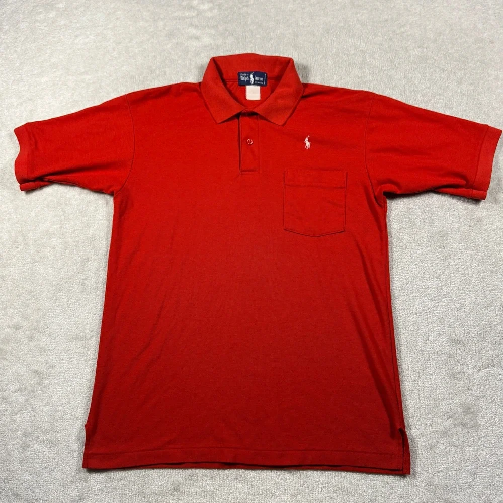 Polo Ralph Lauren Shirt Mens L Red Pocket Polo Vintage Made in USA Cotton Pique